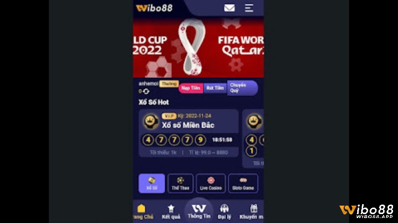 Giao diện chính cổng game wibo88