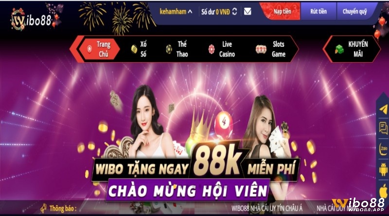 Khuyến mãi thành viên mới Wibo88 tặng ngay 88k