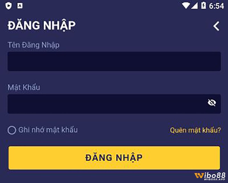 Giao diện đăng nhập cổng game Wibo88