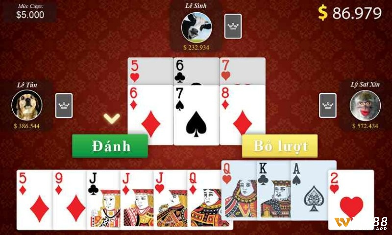 Mỗi ván game đánh bài tiến lên đổi tiền thật có tối đa là 4 người