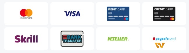 Nạp tiền nhanh chóng với các phương thức thanh toán như Neteller, Visa, Skrill