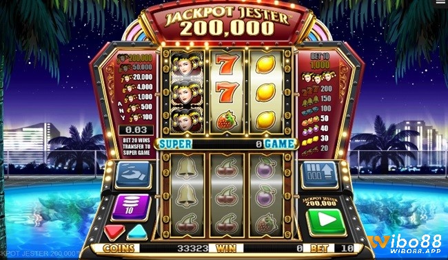 Jackpot Jester 200 000 Jackpot có 2 bộ cuộn trên và dưới