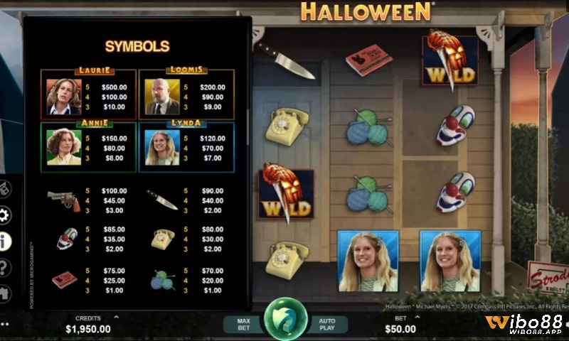 Halloween slot có các biểu tượng trả thưởng cao là các nhân vật trong phim