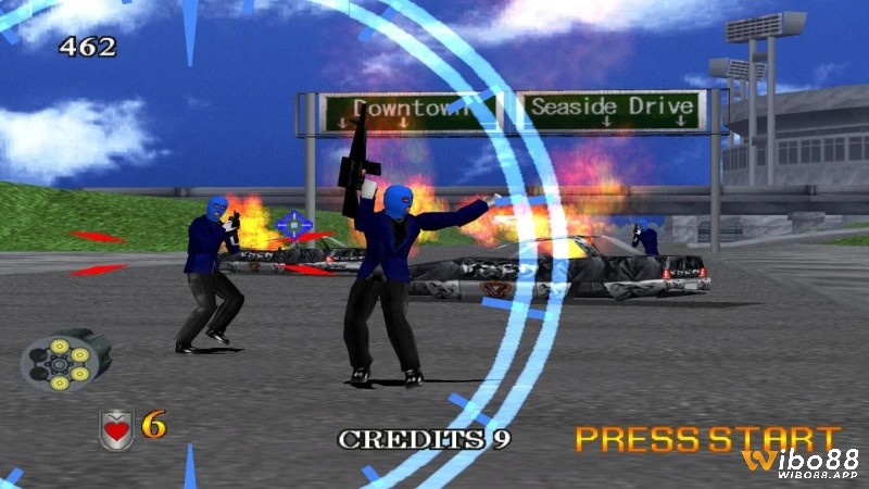 Virtua Cop 2 nơi người chơi ngắm bắn kẻ địch và đối đầu những con trùm hầm hố