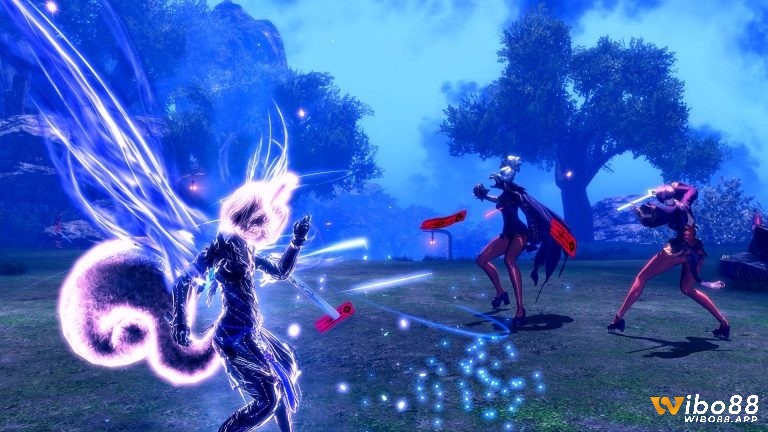 Cảnh chiến đấu kịch tính trong Blade & Soul với nhân vật tung combo liên hoàn và né tránh linh hoạt trong môi trường lấy cảm hứng từ văn hóa Á Đông.