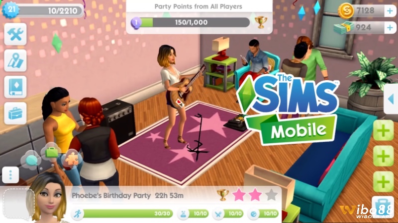 Nhân vật Sim trong The Sims Mobile đang trang trí ngôi nhà hiện đại, với các tùy chỉnh nội thất và phong cách sống.