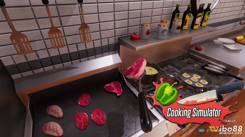 Đầu bếp trong Cooking Simulator Mobile chuẩn bị món ăn tinh tế trong nhà bếp hiện đại, với nguyên liệu và dụng cụ chân thực.