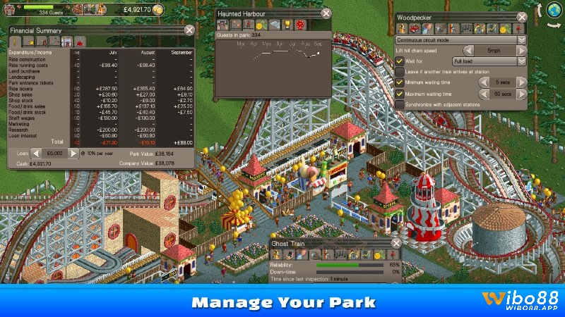 Thiết kế công viên giải trí độc đáo với các trò chơi cảm giác mạnh trong RollerCoaster Tycoon Classic, tựa game top đầu thể loại game ios xây dựng.