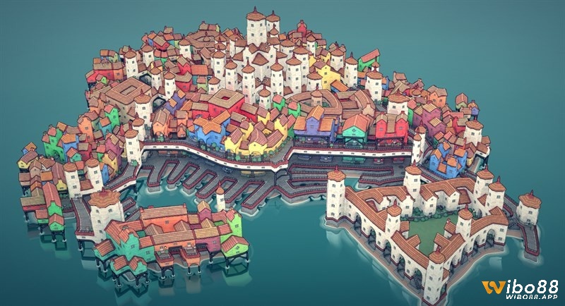 Phong cách của Game Townscaper rất đặc biệt khi kết hợp giữa sự tối giản và tính nghệ thuật cao